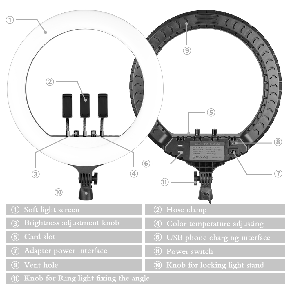 SH 18 Inch Knob Ring Light LED - Photography Lighting Circle ulasan dan harga